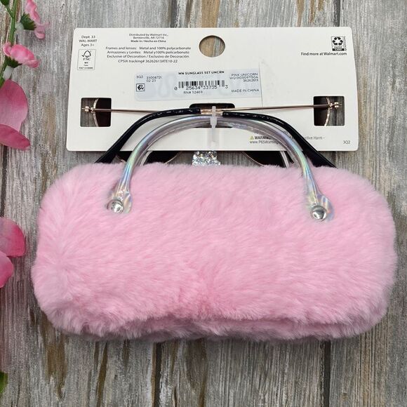 Girls Fun Summer Sunglasses With Unicorn & Bunny Faux Fur Carrying Cases - Picture 5 of 7